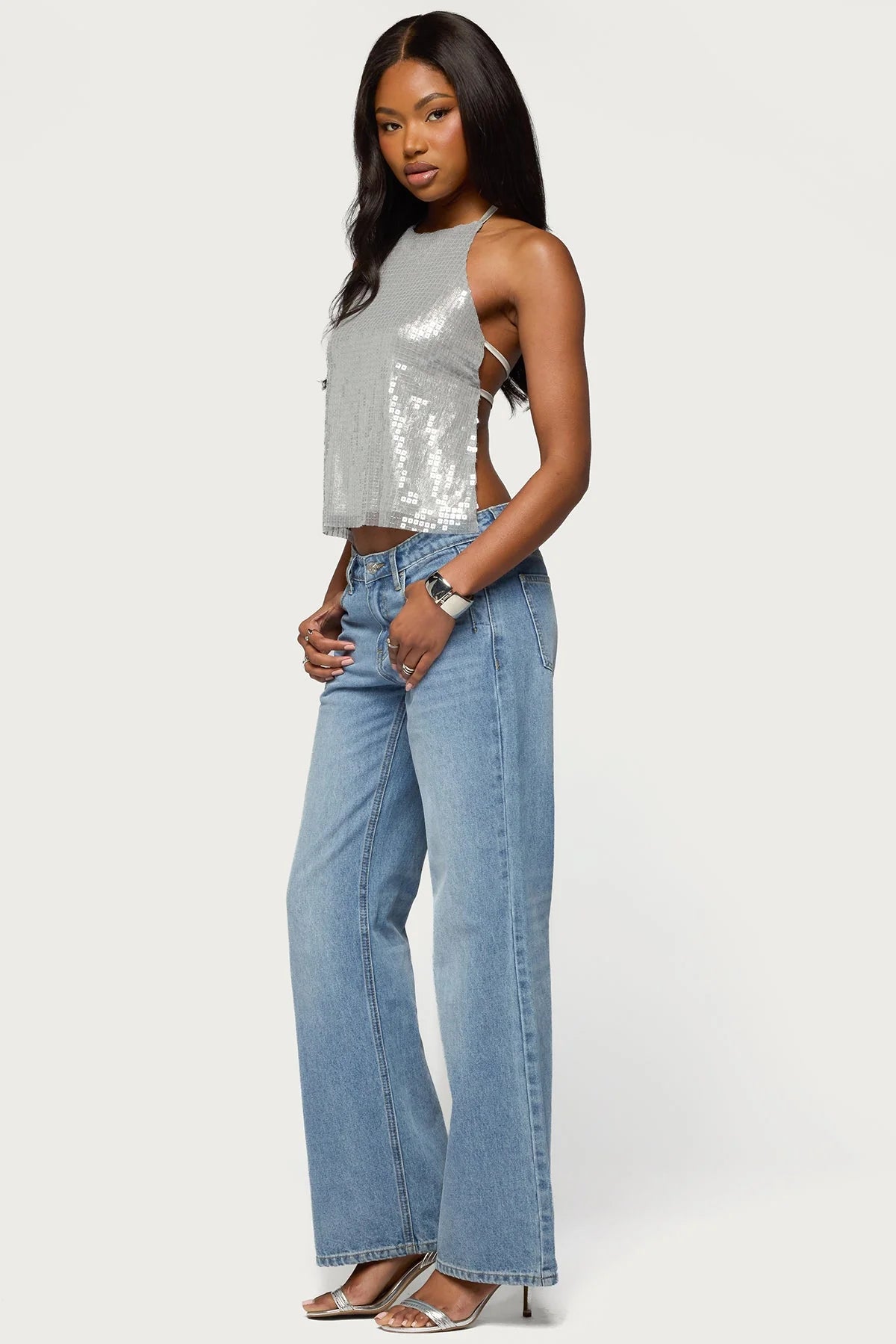 Itara Sequin Backless Halter Top