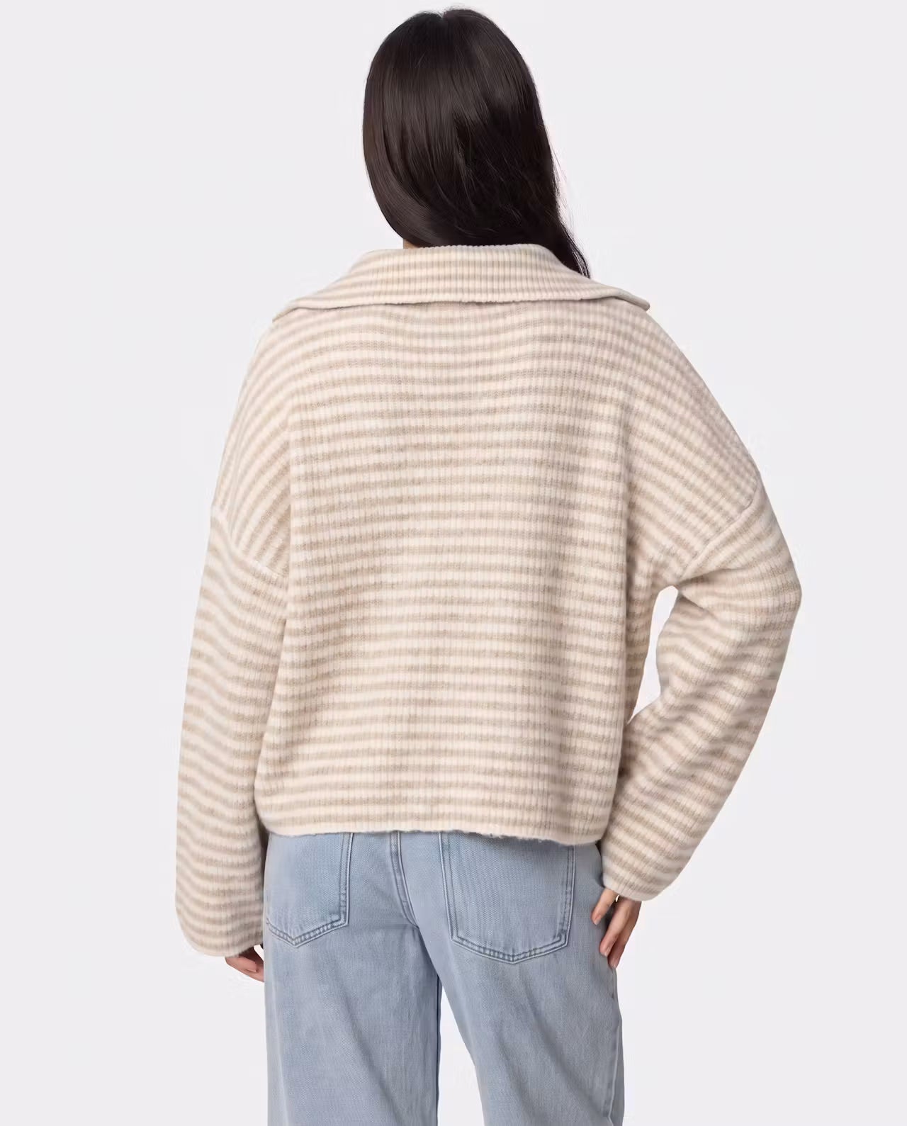 STYLEBURY striped zip knit cardigan in cinnamon color, featuring a cozy knit fabric and a front zipper closure.
