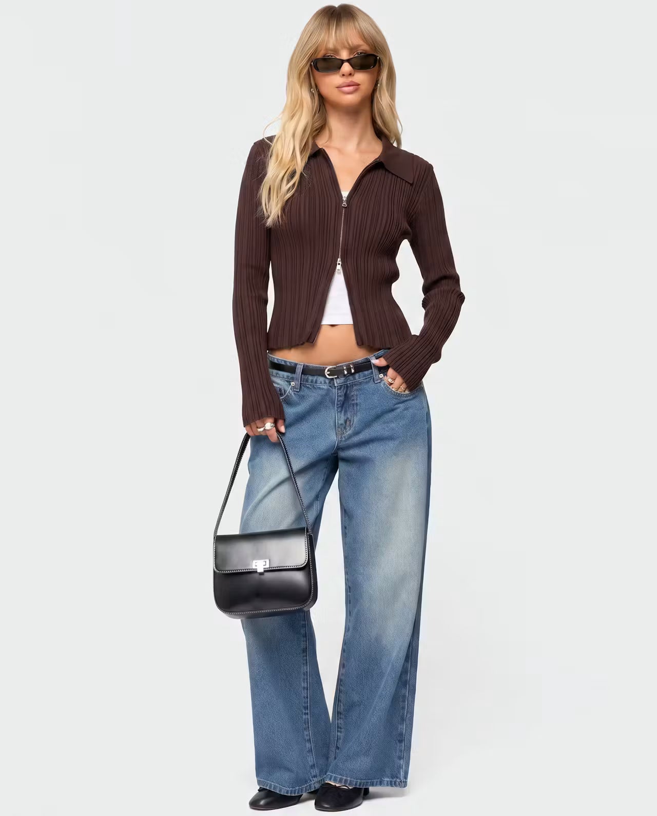 Chocolate Zip Knit Cardigan by STYLEBURY, featuring a cozy knit fabric, full-length zipper, and classic design.