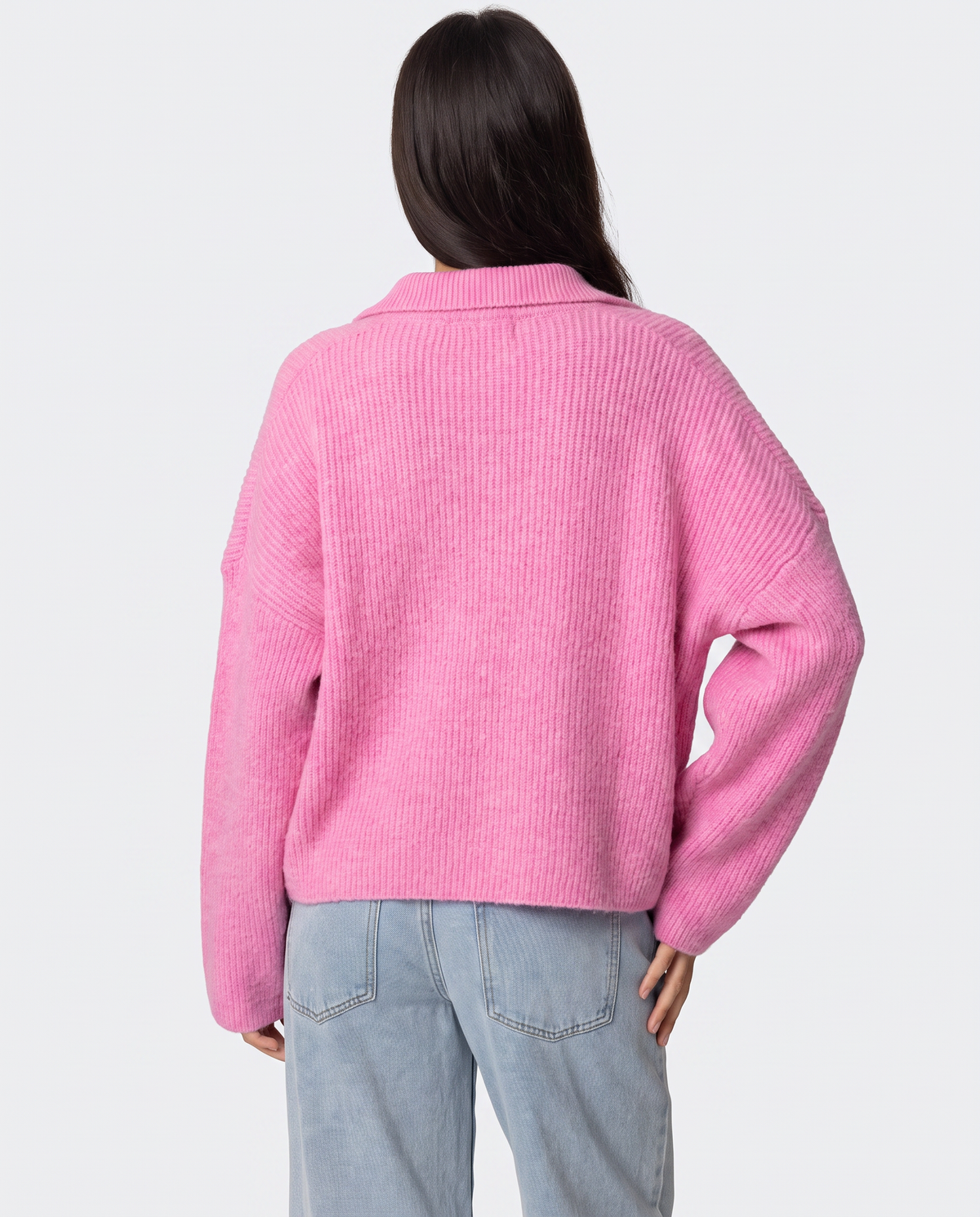 STYLEBURY Zip Knit Cardigan in cherry red, featuring a front zipper and ribbed cuffs, displayed on a hanger.