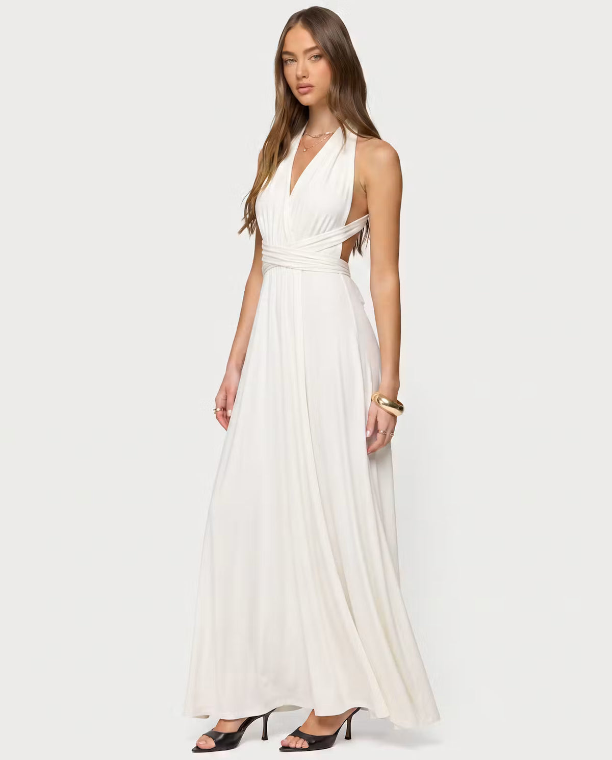 STYLEBURY Twisted Maxi Dress in Coconut, elegant long dress with twisted design, flowing fabric, perfect for summer or evening wear.