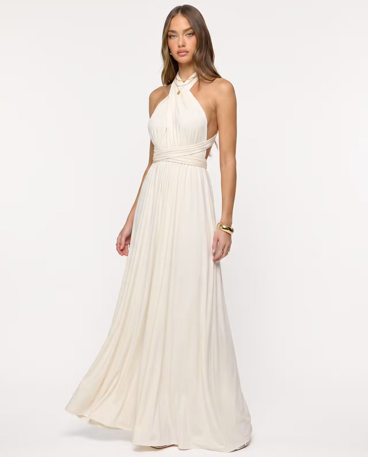 STYLEBURY Twisted Maxi Dress Coconut in lightweight fabric, featuring a twisted design and flowing silhouette, perfect for summer wear.