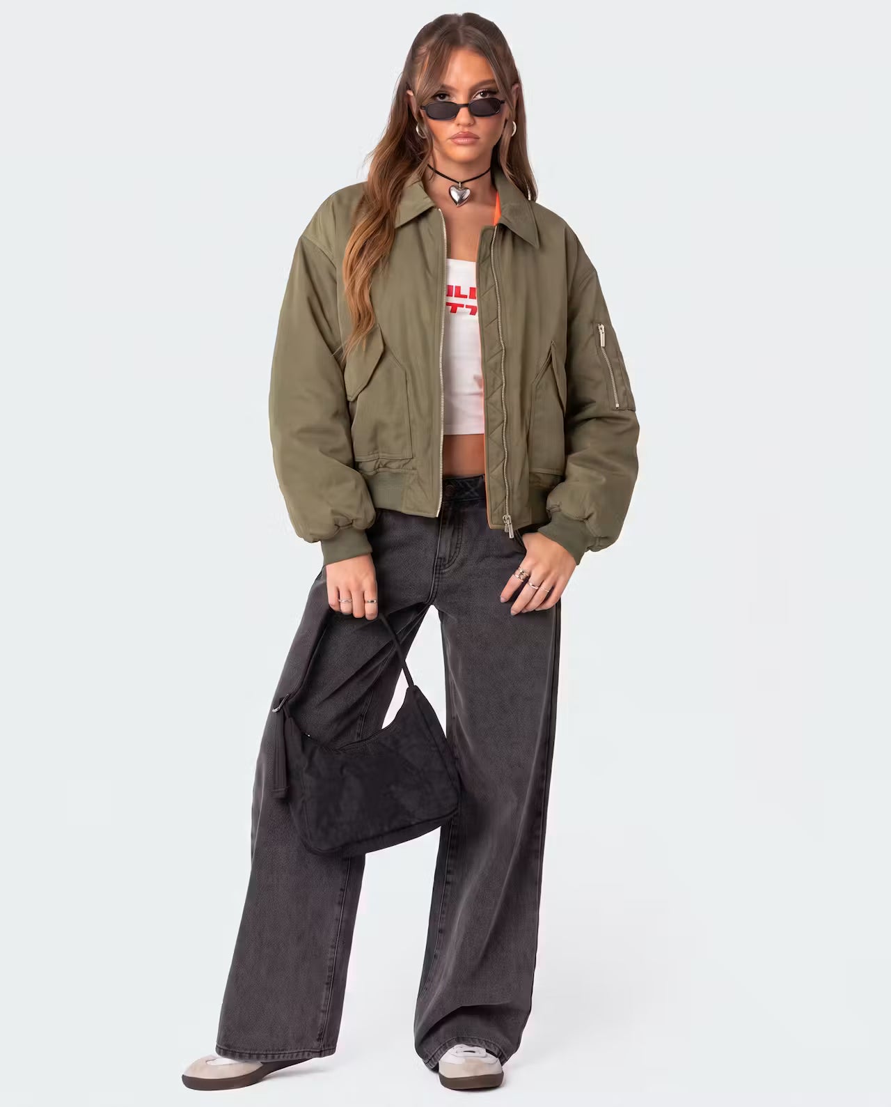STYLEBURY capsule bomber jacket in khaki with a sleek, modern design and zip closure, displayed on a plain background.