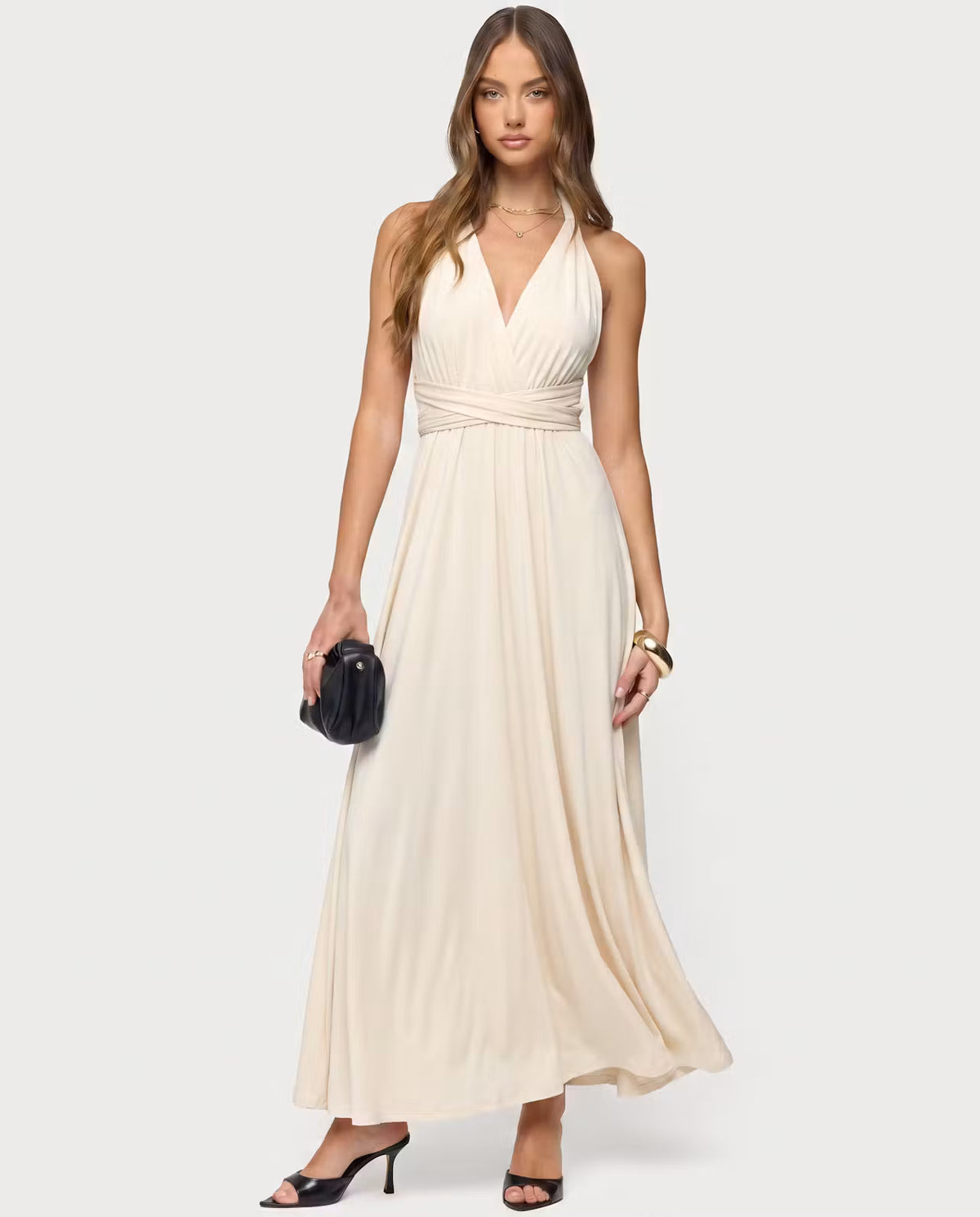STYLEBURY Twisted Maxi Dress in coconut color, flowing fabric, and elegant design, perfect for summer or special occasions.