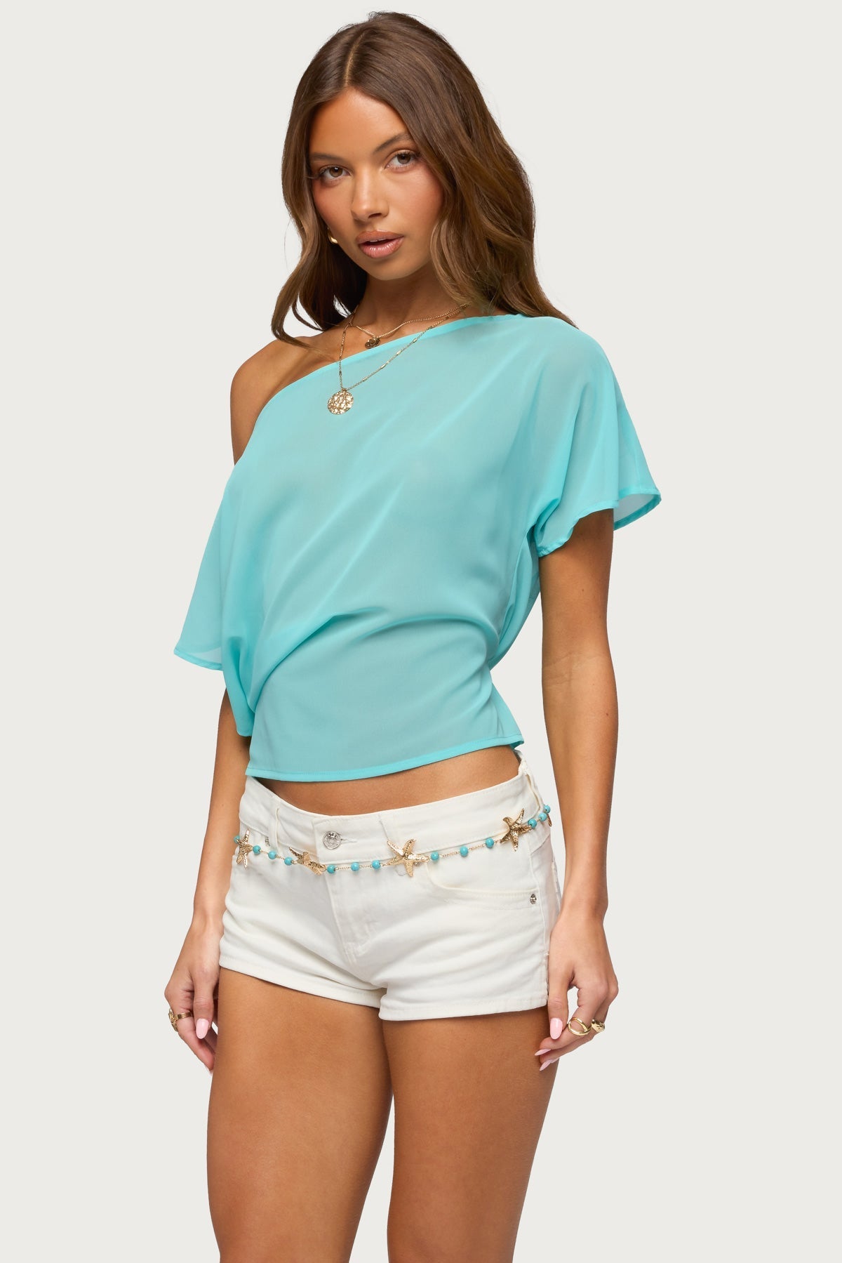Noria Transparentes Chiffon-Off-Shoulder-Top