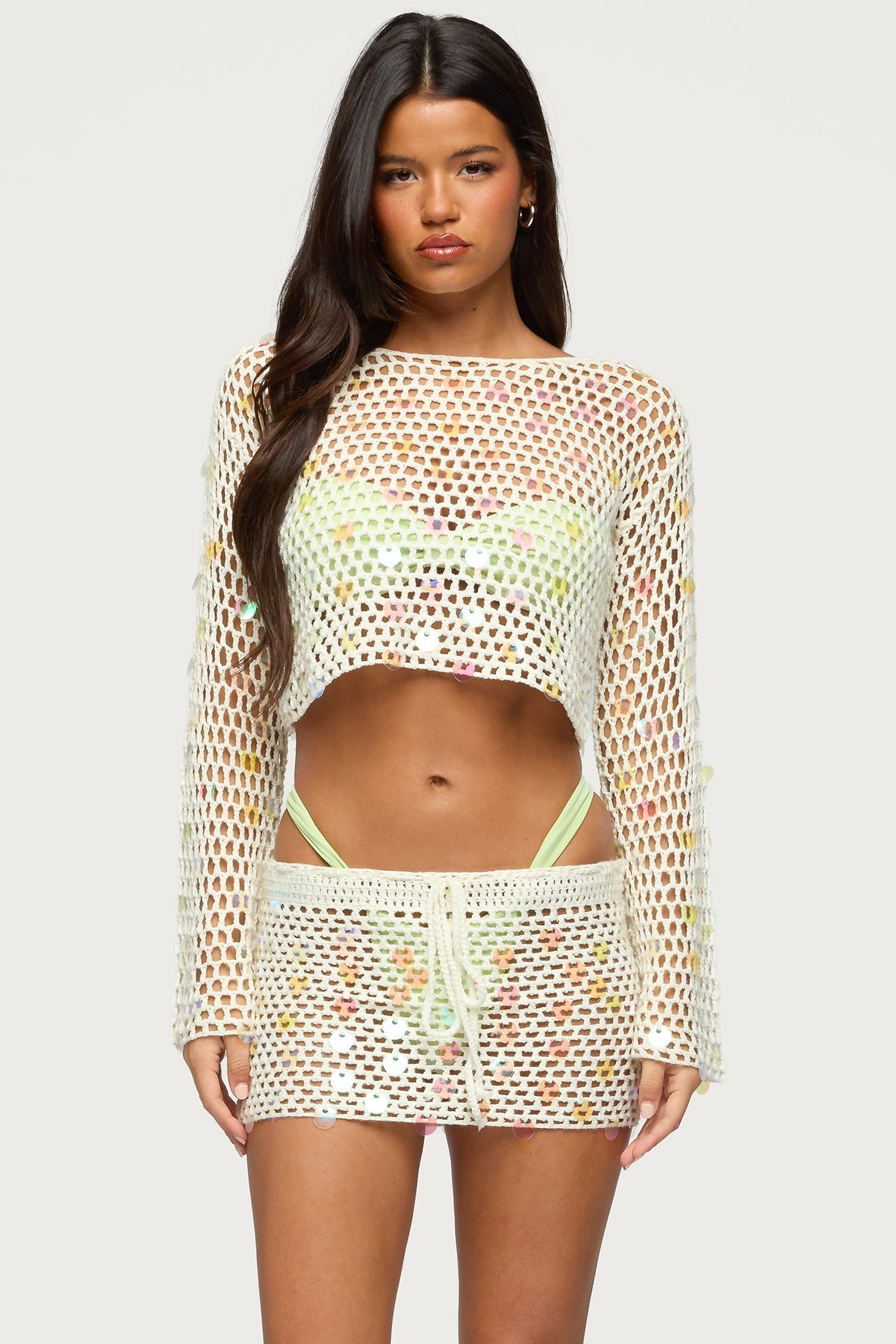 Kirah Sequin Crochet Top