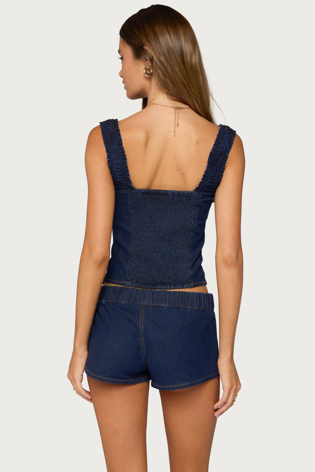 Aggie Gerafftes Denim-Top mit Knöpfen